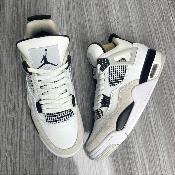 Jordan 4 Military Black-Men’s Sneakers White and Black - Picture 4 of 9